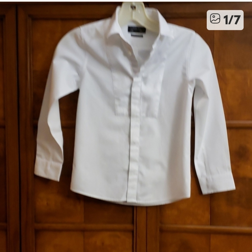 Zara Kids Formal Wear White Tuxedo Freedom Style Shirt with Black Accents SZ 5-6